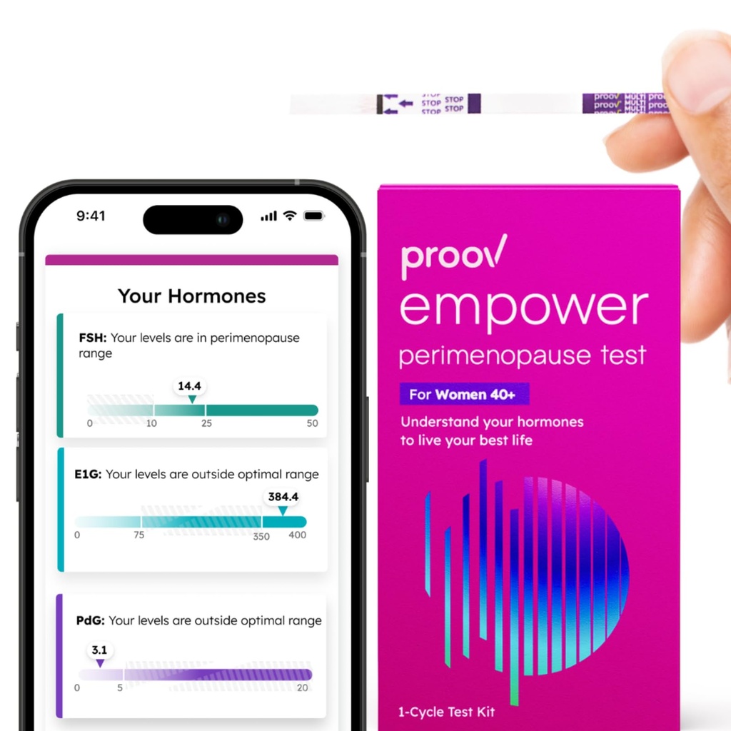 Proov - 가정에 힘 호르몬 추적자 - 여자 30-40+를 위해 - 당신의 호르몬 균형 & Perimenopause 단계 - 측정 FSH, LH, 에스트로겐 & 황체 호르몬 - 1 주기 시험 장비의 밑에