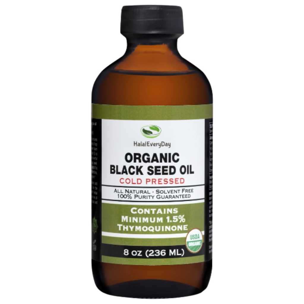 유기 까만씨 기름 - USDA는 1.5% Thymoquinone 3X 힘 터키 검정 Cumin Nigella Sativa 비 GMO 100% 순수한 Blackseed 기름 (8oz 유리병)에 찬 압박된 유리병을 증명했습니다