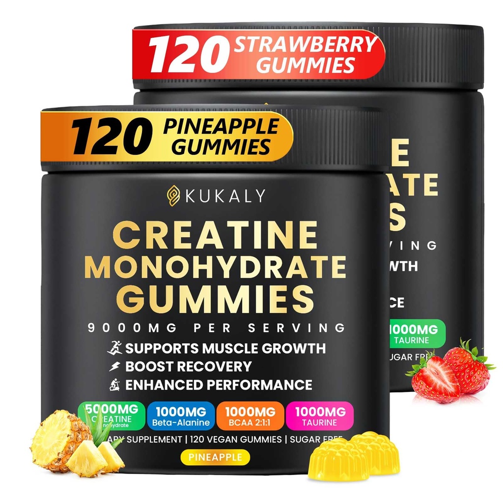 남성 & 여성을 위한 Creatine Monohydrate Gummies, 9000MG Creatine Gummies Sugar Free -BCAA 2:1, B12 B6 Boost 힘, 초점 & 내구시간, Vegan, 비 GMO를 위한