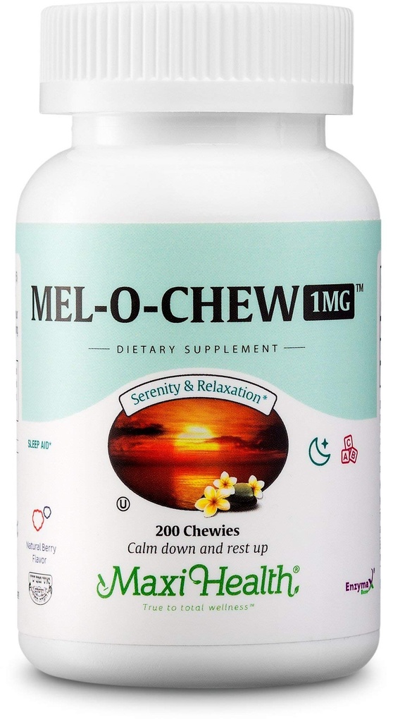 Maxi Health 1mg Melatonin Chewables – 성인 & 아이 Melatonin to Encourage Natural Sleep – 빠른 행동 지원 (200 단위)를 위한 Enzymax를 가진 고약 잠 보충교재를 형성하는 비하 비트