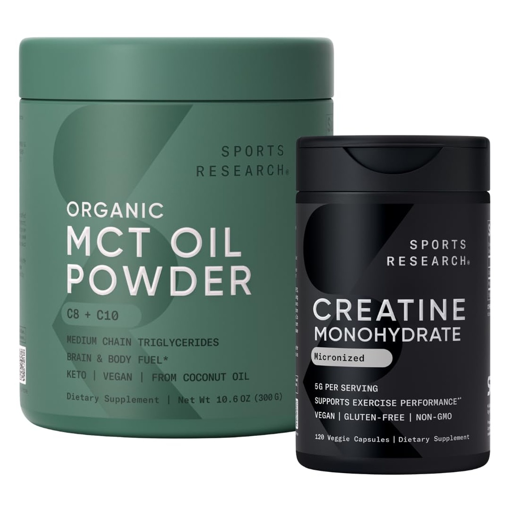 Creatine Monohydrate 캡슐과 유기 MCT 기름 분말을 가진 스포츠 연구 ® Keto 팩 - Keto & Vegan MCTs C8, C10 코코넛에서
