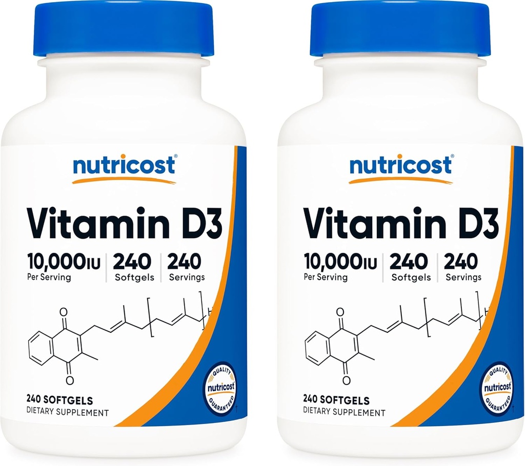 Nutricost 비타민 D3 10,000 IU, 240 연약한 젤 모자 (2개의 병)
