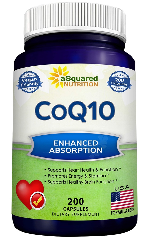 aSquared 영양 CoQ10 (400mg 최대 힘, 200의 캡슐) - 높은 흡수 Vegan Coenzyme Q10 분말 - Ubiquinone 보충교재 알약, 여분 산화 방지제 CO Q-10 효소 비타민 정제, Coq 10 400 mg