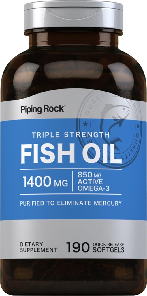 배관 바위 물고기 오일 오메가 3 보충 | 1400 mg | 190 Softgel | 여성과 남성 | 트리플 강도 | EPA 및 DHA | Non-GMO & 글루텐 무료