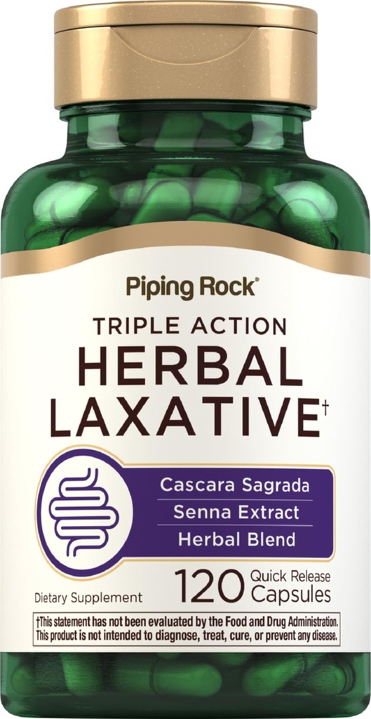 Piping Rock Herbal Laxative Capsules | 120 Count | Cascara Sagrada와 Senna Extract의 트리플 액션 보충 혼합 | Non-GMO, 글루텐 무료