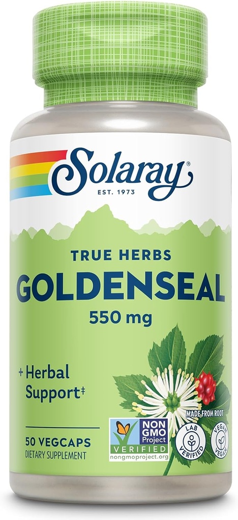 SOLARAY Goldenseal Root 550mg - 골든 씰 캡슐 - 웰빙 지원을위한 초본 보충 - Non-GMO, Vegan, Gluten Free, Lab Verified, 60 일 환불 보증, 50 서빙, 50 VegCaps