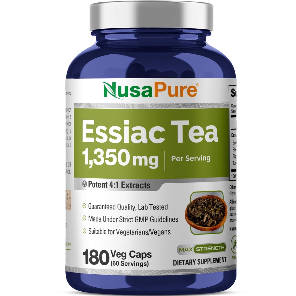 NusaPure Essiac 차 1350 mg 180 Veggie 모자 (채식, 비 GMO)