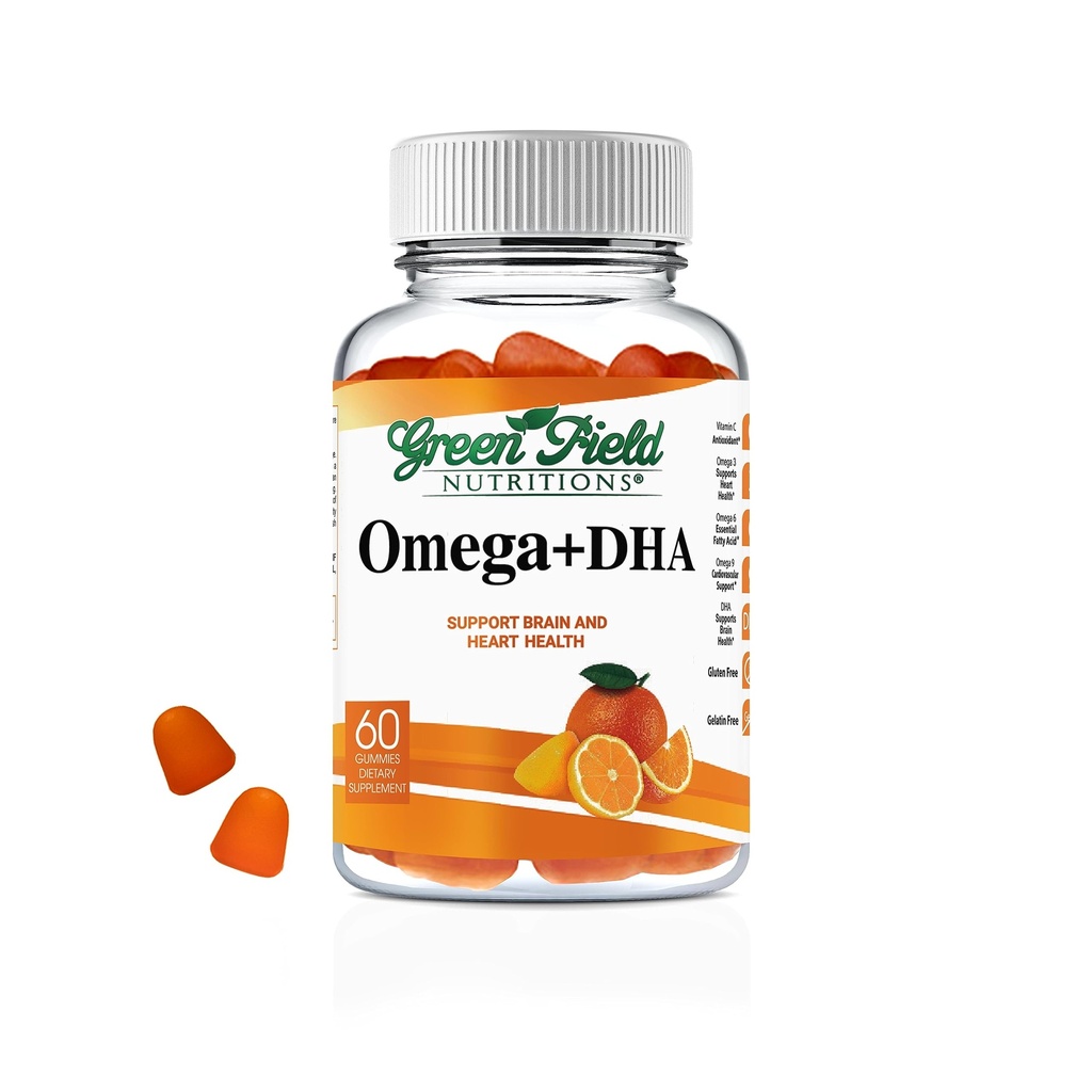 그린 필드 영양 Halal 오메가 3 성인 DHA와 유황 - 60 Gummy Halal 비타민, 지원 뇌, 심장 및 면역 체계 - Vegan, 비 GMO 글루텐 자유로운 젤라틴 자유로운 Halal 비타민