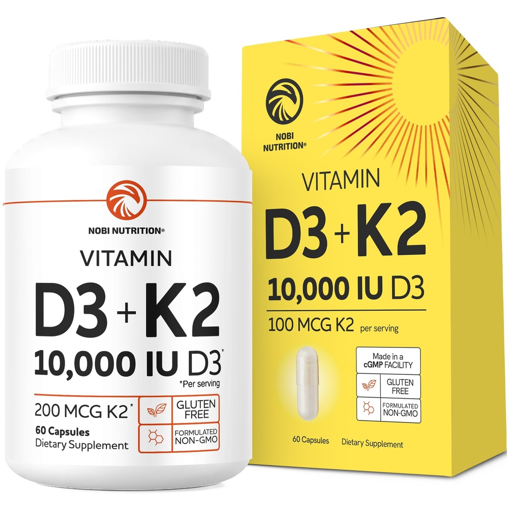 비타민 D3 K2 5000 IU 면역 체계, 강한 뼈 & 치아 지원 | Vit D3 125mcg, 비타민 K2 MK7 100mcg, 칼슘 210mg & BioPerine | 3rd-Party Tested, Non-GMO | 60 캡슐 (2 개월 공급)