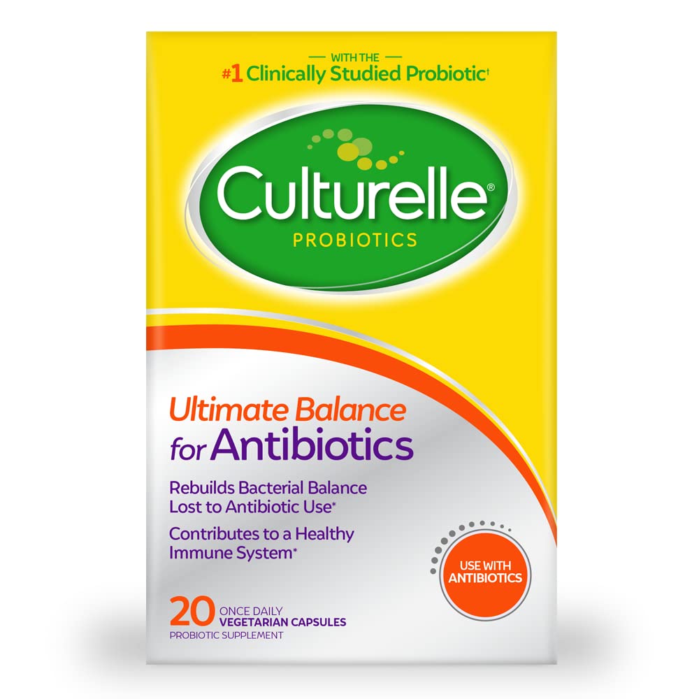 Antibiotics와 함께 사용을위한 Culturelle Probiotics 궁극적 인 균형 프로 바이오 틱 - 20 카운트 - 프로 바이오 틱 캡슐 안티 바이오 틱 사용 중 좋은 박테리아를 복원하는 데 도움이 & 건강한 면역 시스템에 기여