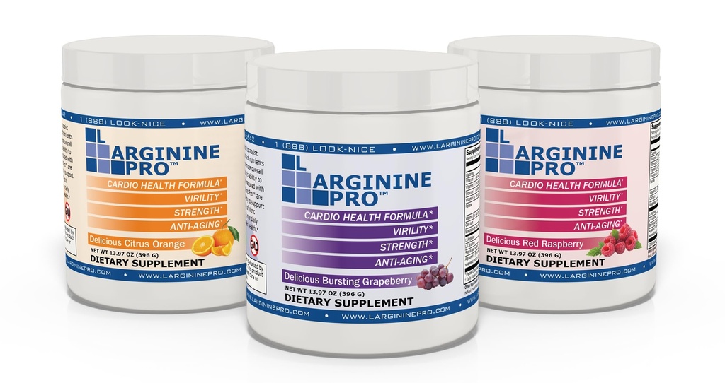 L-ARGININE PRO | 5,500mg L-Arginine Plus L-Citrulline 1,100mg 라즈베리, 오렌지 & 포도 분말 음료 믹스 보충물