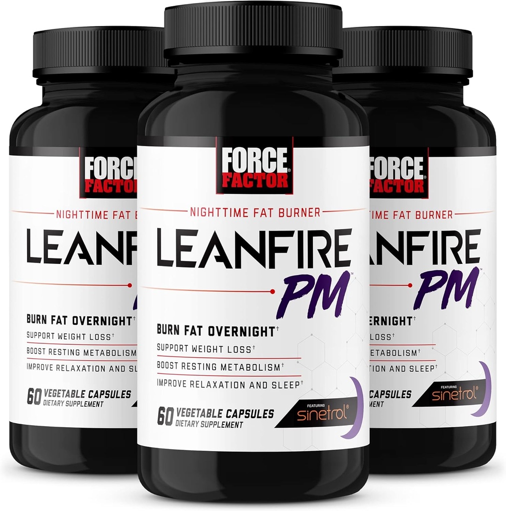 Force Factor LeanFire PM, 여성 및 남성을위한 체중 감소 알약, 지방 버너 및 자정 체중 감소 알약을 태우고 지방을 태우고, 부스트 Metabolism을 개선하고, 가능한 결과에 대한 수면을 개선, 60 개 (포장 3)