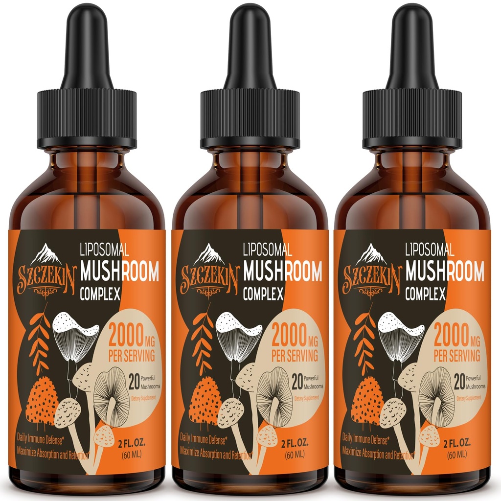 Liposomal 버섯 복잡한 하락 2000 MG - 20 유기 버섯 추출물 - Immunity, Cognitive 및 기억을 위한 진보된 액체 공식 - 사자 Mane 보충교재, Reishi, Cordyceps, Chaga, 90의 서빙