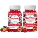 Lunakai Prenatal 및 Biotin Gummies 번들 - 임신 Multivitamin Gummy with Iron & Folic Acid - 머리 피부와 손톱 성장 보충 비타민 C 및 E - 30 일 공급