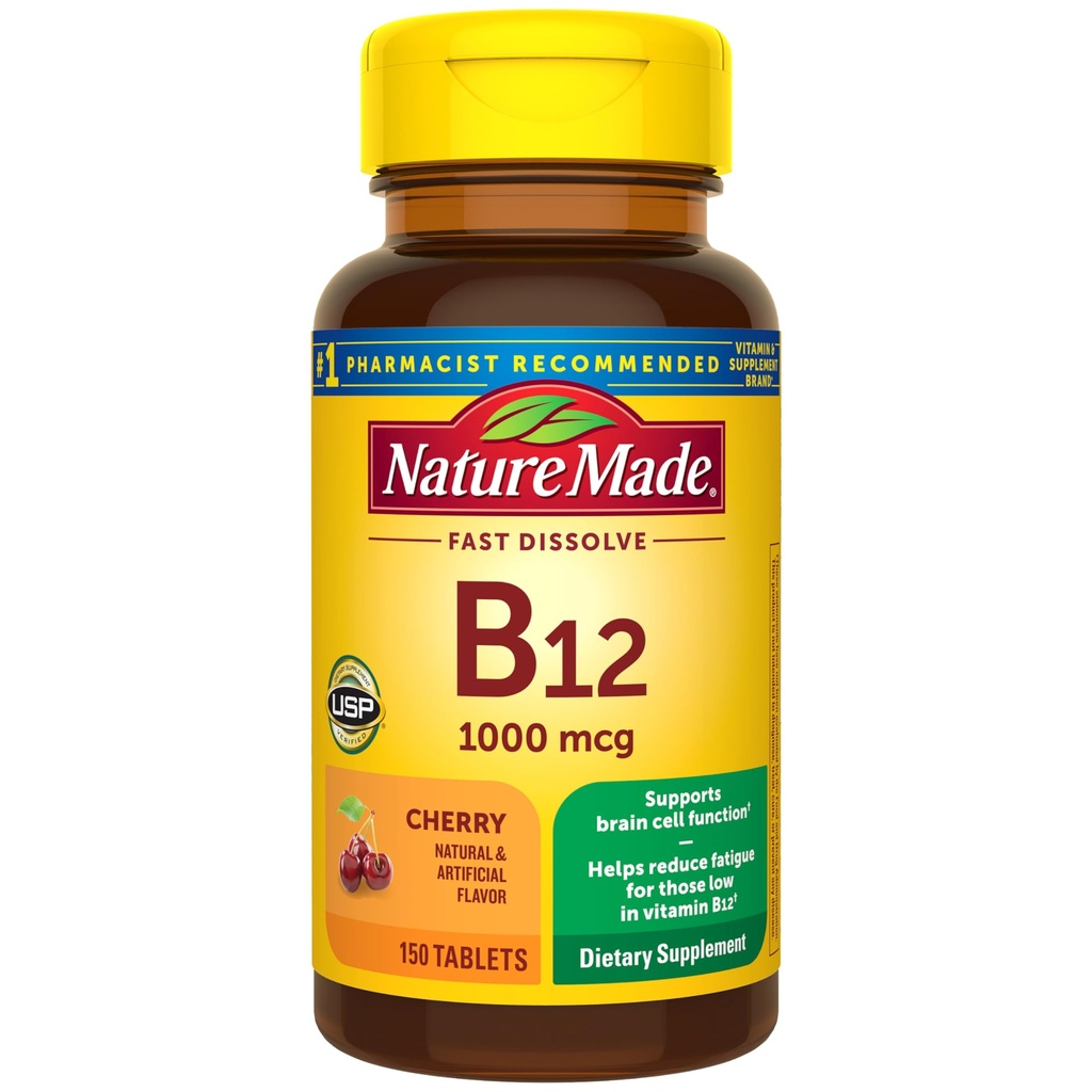 Nature Made Vitamin B12 1000 mcg, 에너지 대사 지원, 150 Sugar Free Fast Dissolve Tablets, 150 Day Supply를 위한 비타민 B12 하위 언어 정제를 가지고 가기 쉬운