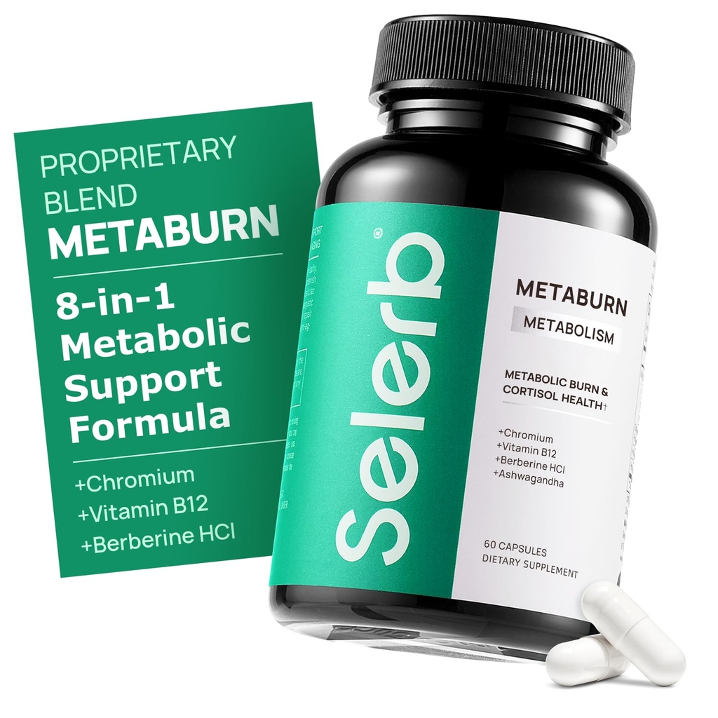 여성 및 남성을위한 셀레브 Metaburn 체중 감소 알약 - 식욕 억제제 및 지방 버너, 대사 지원 체중 감소 Berberine, 크롬, 녹차 및 B12-60 캡슐과 보충