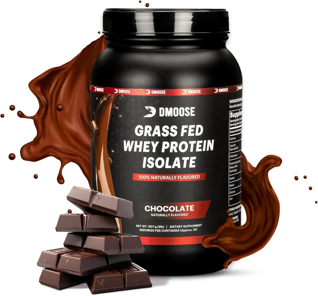 DMoose Grass Fed Whey Protein Powder - 근육 성장 및 회복, 자연적으로 단화 및 맛, 아미노산에 풍부한, 빠른 흡수 성능 공식 (2 Lbs, 초콜릿)