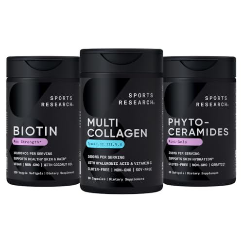 요가 기름, 다 교원질 알약 (유형 I, II, III, V, X)를 가진 스포츠 연구 Vegan Biotin 10,000mcg Hyaluronic 산 + 비타민 C & Phytoceramides 350mg를 가진 가수분해된 교원질 펩티드 Softgel 당