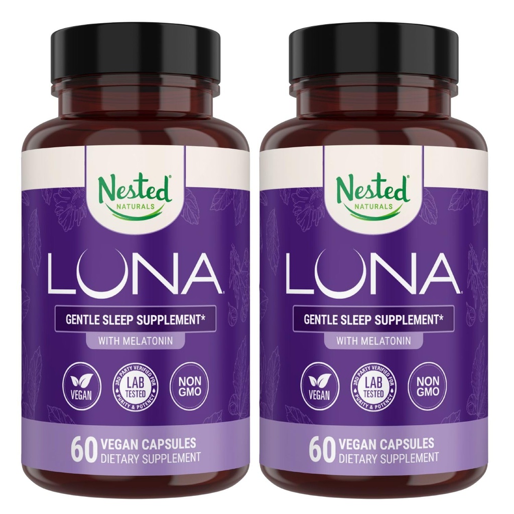Nested Naturals Luna Sleep Aid - 자연적으로 Sourced Ingredients - Valerian Root, Melatonin, Chamomile, Lemon Balm 및 더 많은 - 120 Vegan 캡슐을 가진 성인을위한 자연 수면 알약을 형성하는 Non-Habit