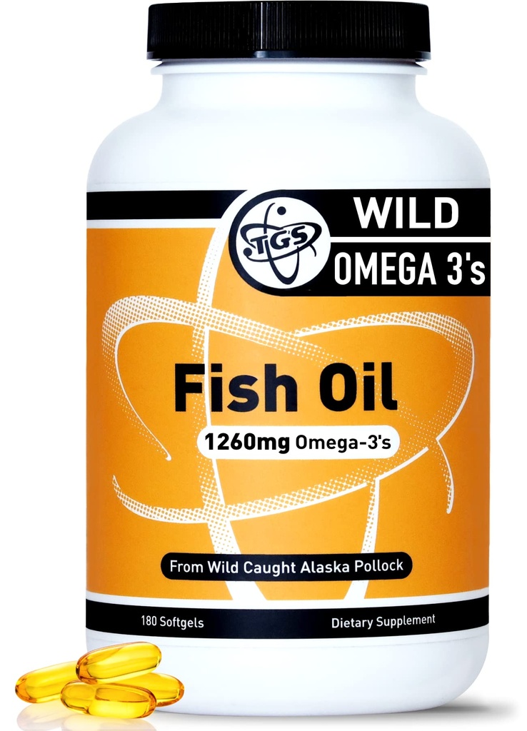 TGS 트리플 강도 오메가 3 물고기 기름 보충 - 남자 & 여자를 위한 1260mg EPA DHA - Burpless, Triglyceride 모양에 있는 야생 알래스카 Pollock에서 순수한 오메가 3 지방산 - 180의 캡슐, 90의 서빙