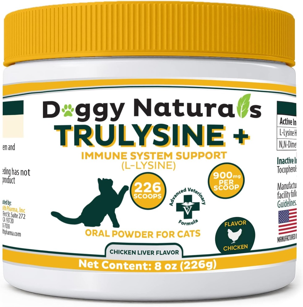 Cats Immune 지원 구두 분말 8oz/226g를 위한 Trulysine 플러스 L 리진 - 모든 연령, Sneezing, Runny Nose Squinting의 고양이 & 새끼 고양이, Watery 눈 닭 간장 풍미 (미국) (226 그램 (900mg/스쿠프)))