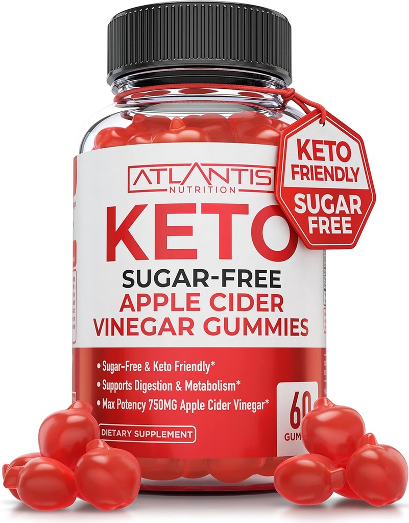 체중 감량을위한 Atlantis Nutrition Sugar-Free Keto ACV Gummies - Apple Cider Vinegar Gummies는 750MG ACV Per 서빙으로 공식화되었습니다. 소화, 체중 감소, 해독 및 클렌징 지원 - 60 개