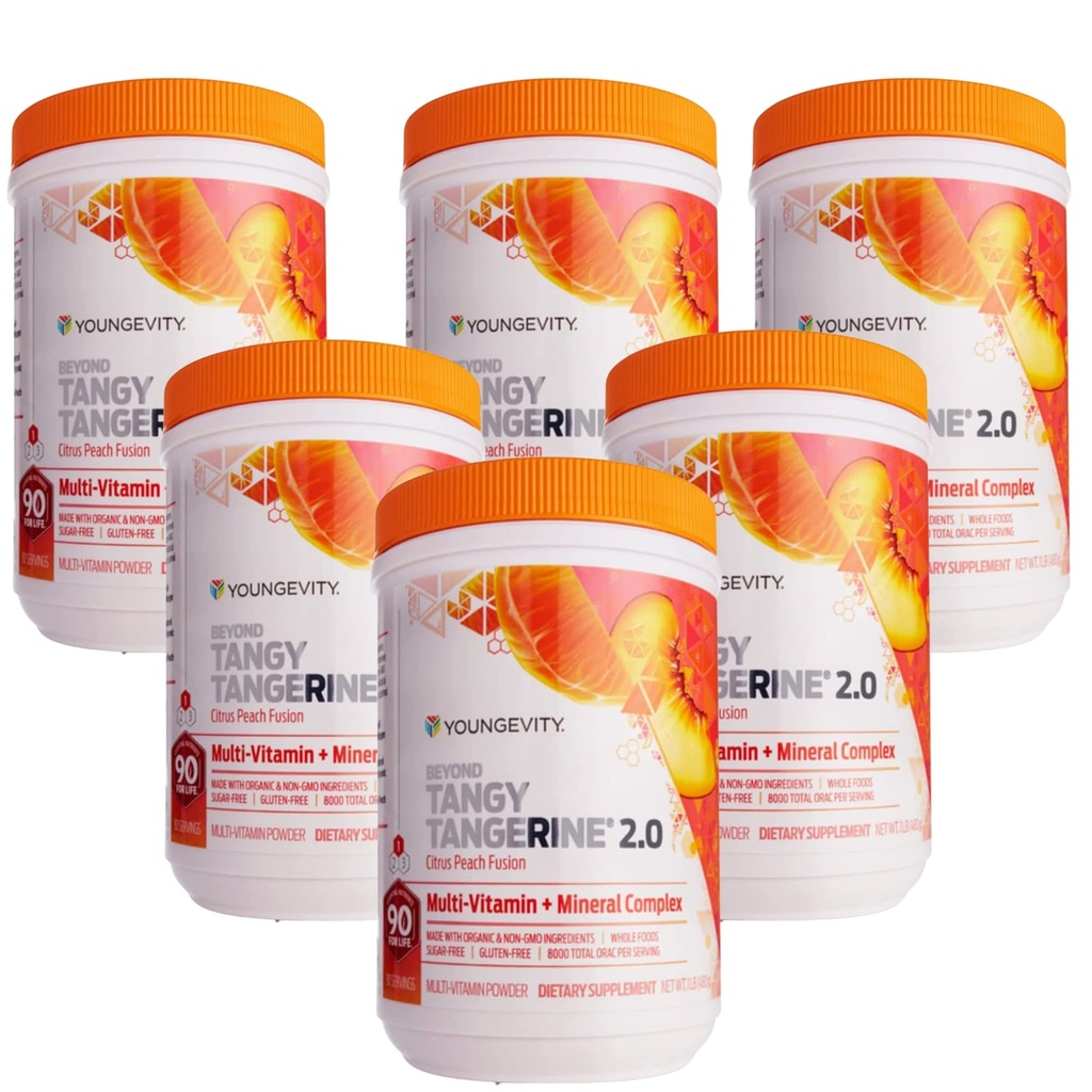 Tangy Tangerine 2.0 Citrus Peach Fusion Multi-Vitamin & Mineral Complex를 넘어서 영성 - 자연 및 전체 식품으로 제작 | 8,000 ORAC (6-Pack)