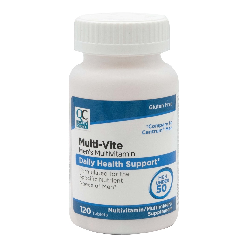 Quality Choice Mens Multi-Vite, Multivitamin Tablets for Daily Health Support는 120 개 병에서 50 개 미만의 남성에 사용됩니다.