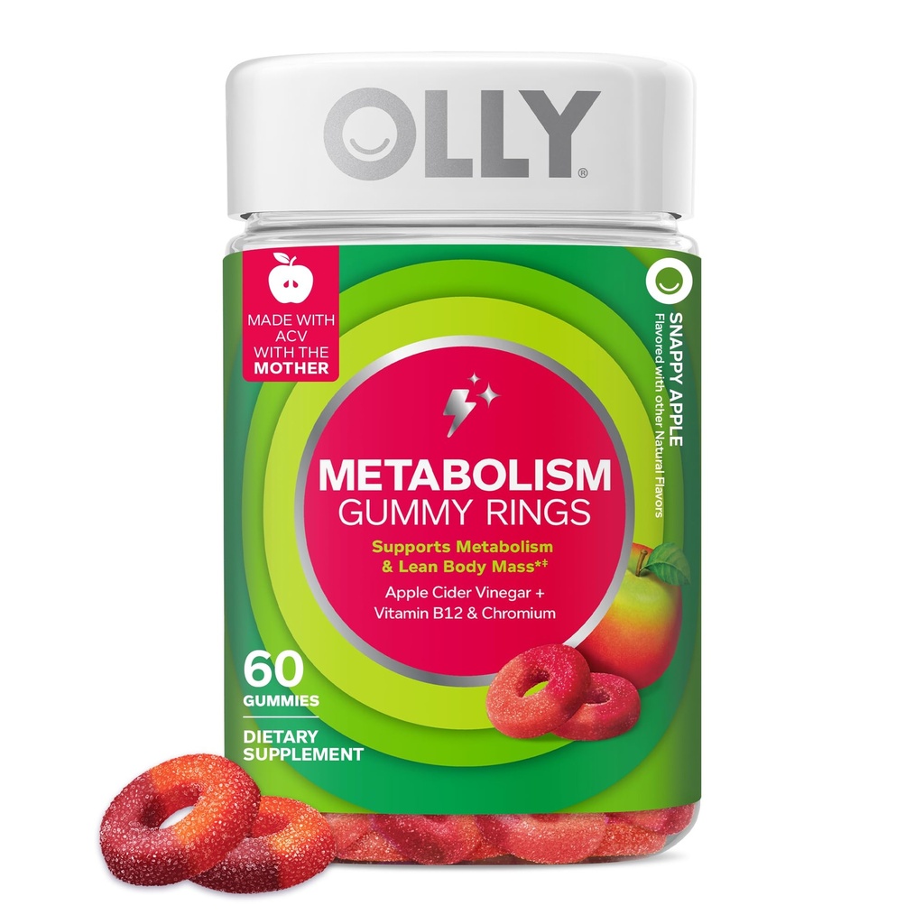 OLLY Metabolism 거미 반지, 대사 및 세포 에너지 Chewable 보충교재, * 애플 Cider Vinegar, 비타민 B12, 크롬 Picolinate, 애플은, 60 일 공급 - 60 조사를 맛을 냅니다