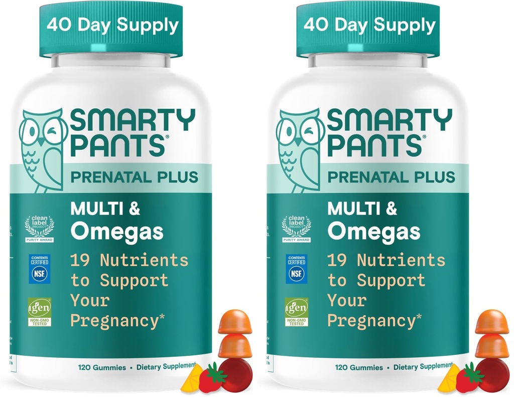 SmartyPants Prenatal Multivitamin Gummies, 오메가 3 (DHA / EPA), Methylfolate, Biotin, 비타민 D3, C, 비타민 B12, B6, A, K & 아연, 글루텐 무료, 120 개 (40 일 공급) (팩 2)