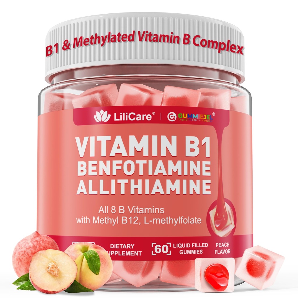 비타민 B1 & 메틸을 섞는 비타민 B 복합체 Gummies - 모든 B 비타민, Benfotiamine, Thiamine & Inositol, 메틸을 섞는 B1 B2 B6 Multivitamins, Nerve Cognition 에너지, 60 Cts를 위한 L-methylfolate, 메틸 B12