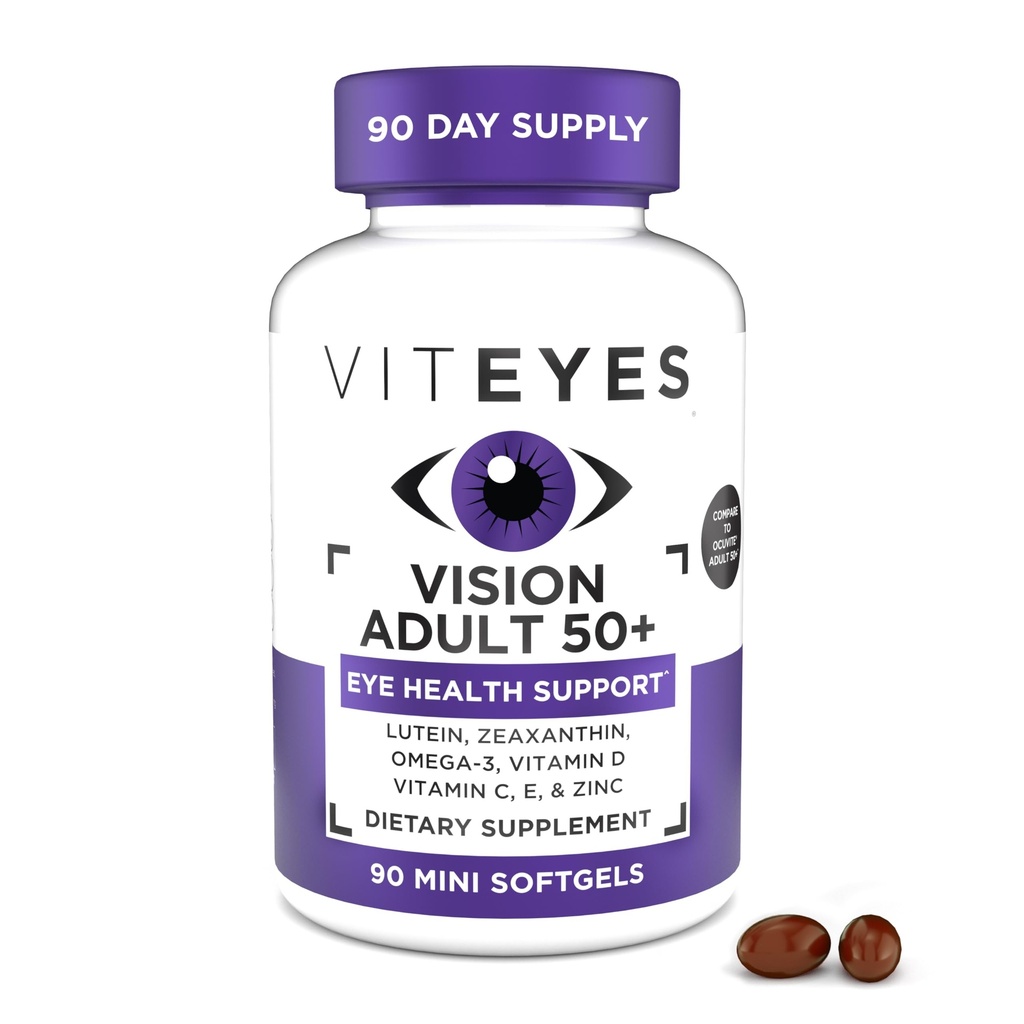 나이를 위한 Viteyes 시각 50 눈 건강, 시각 지원, 나이 드는 눈, Lutein, Zeaxanthin, Omega-3, 아연, 비타민 C, 비타민 D, 비타민 E의 눈 의사 신뢰하는, 미국에서 제조하는 90 Ct