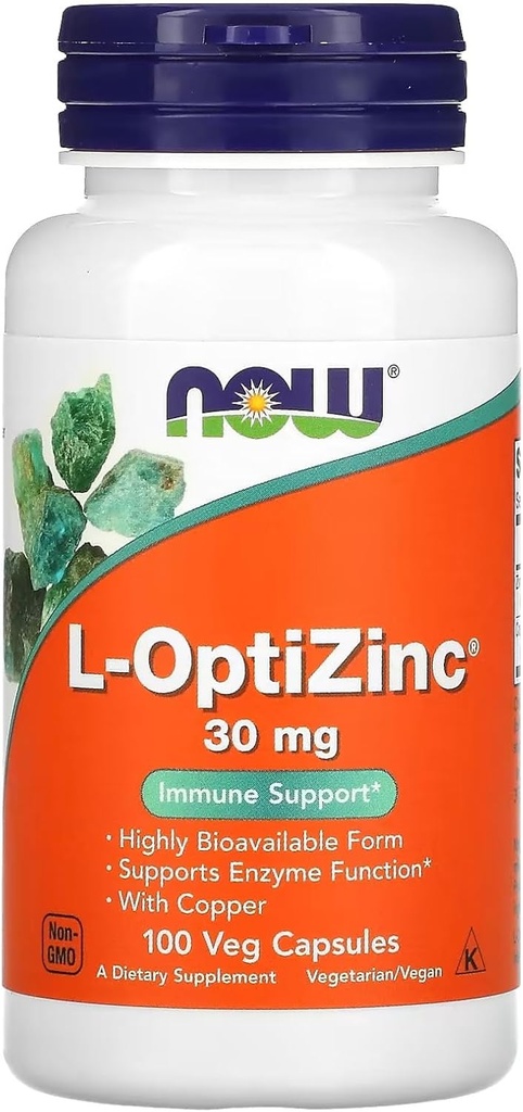 이제 음식 : L-Optizinc 면역 지원 30 mg, 100 모자 (2 팩)