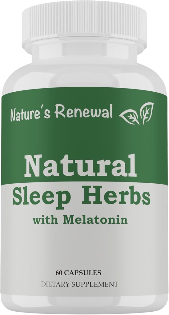 자연의 리뉴얼 천연 수면 보충 - Melatonin, Valerian Root, Ashwagandha, Magnesium, Chamomile, Nighttime Homeopathic Herbal Sleeping Aid for Adults - 60 캡슐