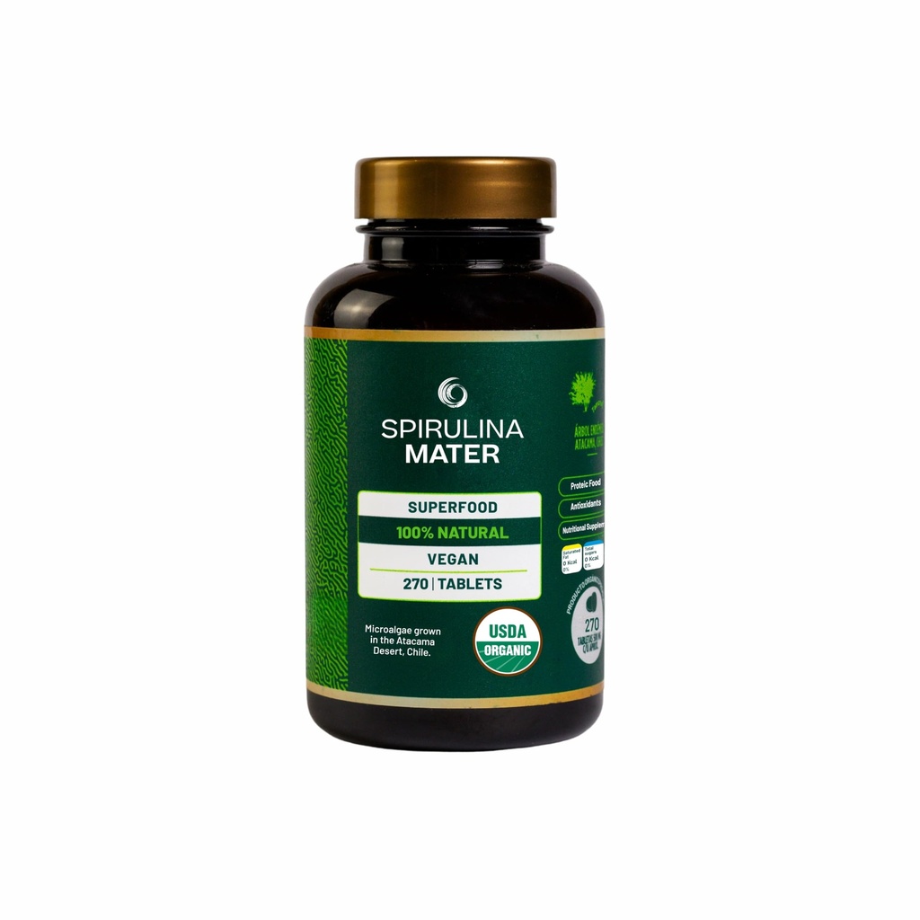Spirulina 정제 USDA 유기, Atacama Desert Grown, 식물 기반 Superfood 보충교재, 매일 웰빙 및 에너지, 270 정제를 위한 영양성 조류