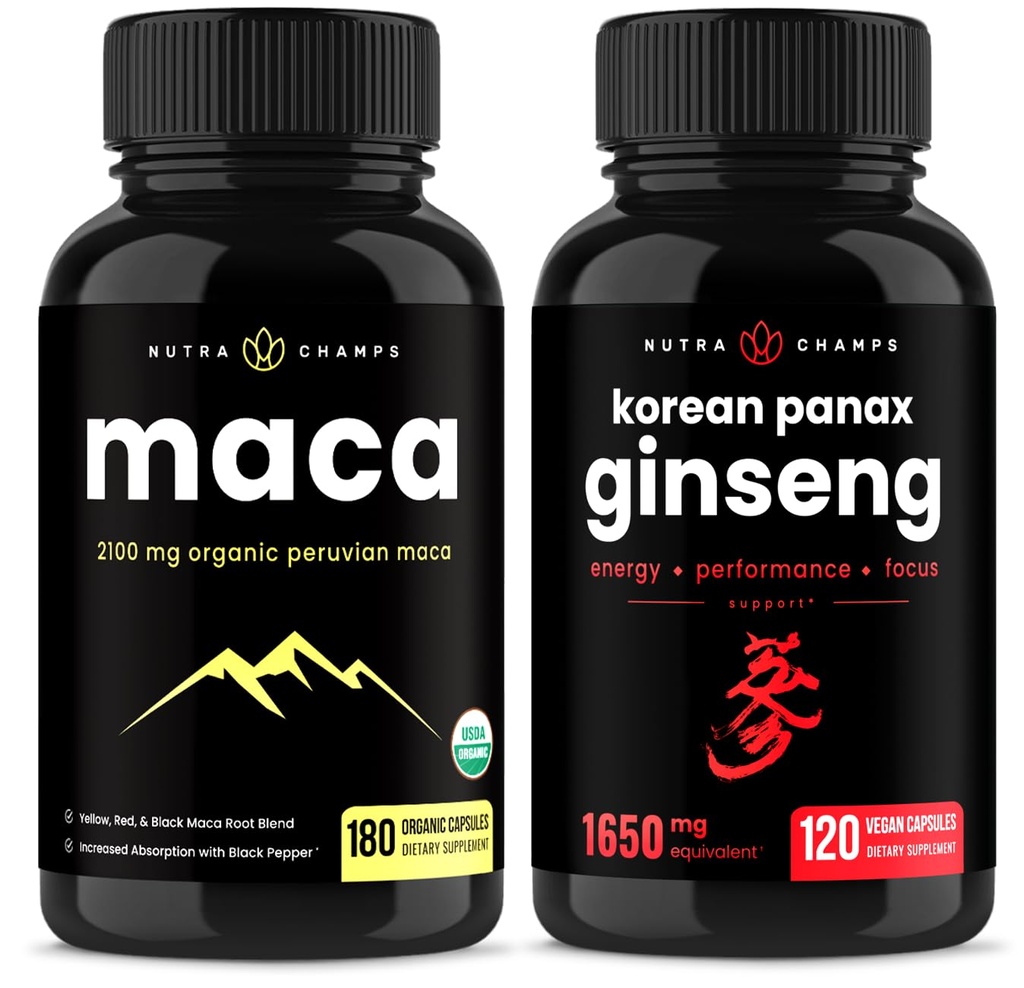 NutraChamps Maca 뿌리 캡슐과 한국 인삼 캡슐 2 팩 번들