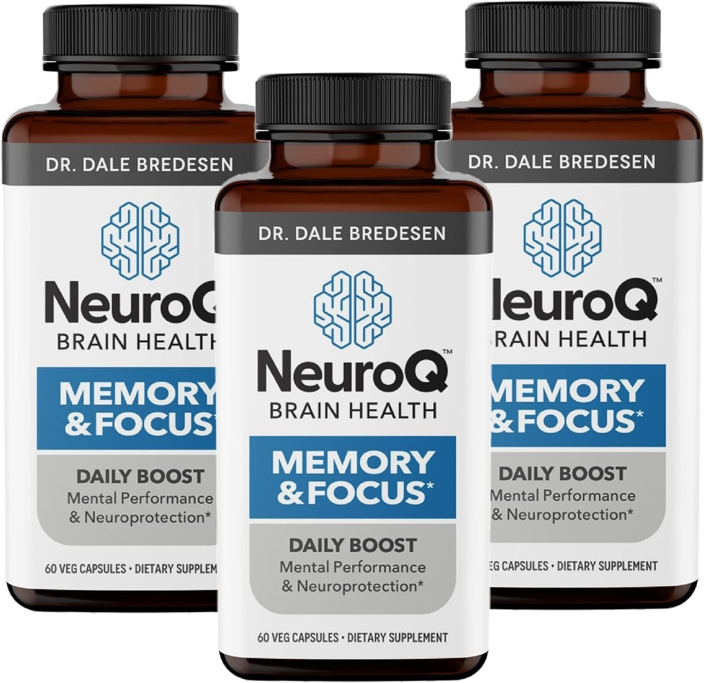 NeuroQ Memory & Focus - 부스트 증명 성능 및 두뇌 기능 - Dale Bredesen 박사의 신경 보호 공식 - Gotu Kola Ginkgo Phosphatidylserine & Propolis - 60 캡슐 (포장 3)