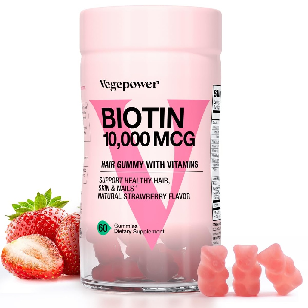 머리 성장 10000mcg를 위한 Biotin Gummies - Vegan Biotin 비타민은 건강한 머리, 피부 및 못, 여자 & 남자를 위한 머리 비타민 Gummy를 지원합니다 - 비 GMO의 Chewable 보충교재