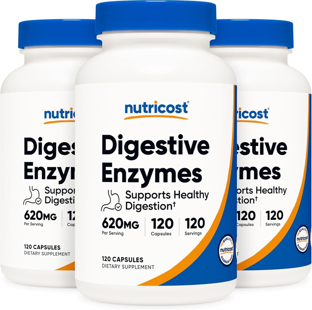 Nutricost 소화 효소 620mg, 120 Veggie 캡슐 (3 병) - 완전한 소화 효소 보충교재