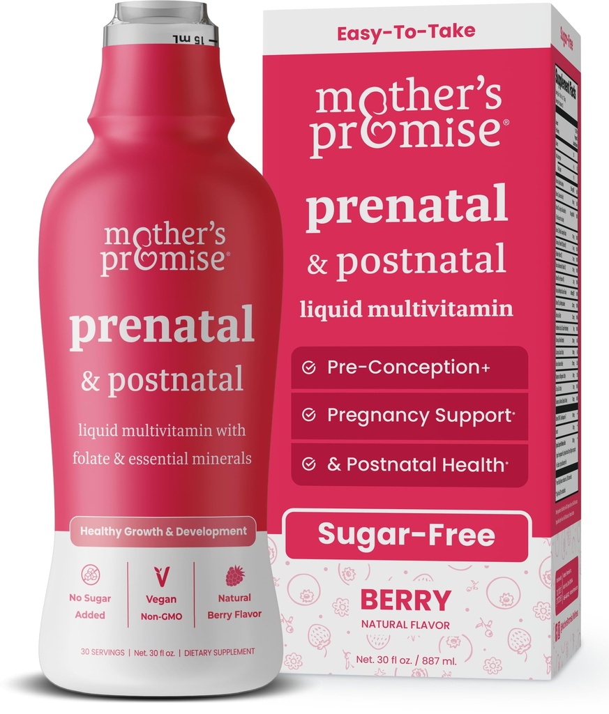 어머니의 약속 Prenatal & Postnatal Multivitamin 여성을위한 | 여성을위한 설탕 무료 액체 Prenatal 비타민 Folate, Choline & Organic Fruits for Preconception, Pregnancy & Nursing | Vegan
