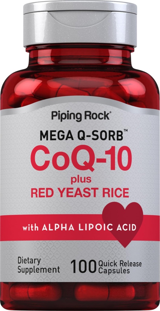 빨간 효모 쌀을 가진 배관 바위 CoQ10 | 100 캡슐 | 알파 Lipoic 산 | Non-GMO, 글루텐 무료 보충