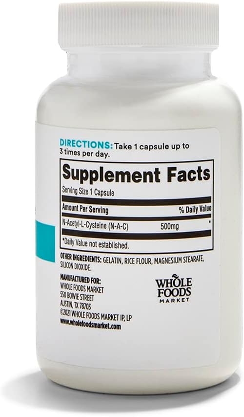 전체 식품 시장, N-Acetyl L-Cysteine 500 MG, 100 개 (팩 2)
