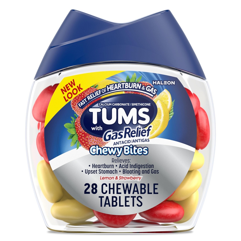 TUMS Chewy Bites 가스 구호, 레몬 및 딸기 - 28 개