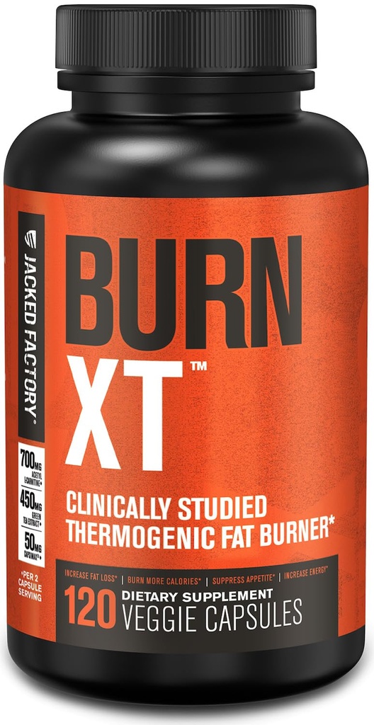Jacked Factory Burn-XT Clinically Studied Fat Burner & 체중 감소 보충교재 - 아세틸 L 카르니틴, 녹차 추출물 및 더 많은 것을 가진 Appetite Suppressant & 에너지 부스터 - 120 자연적인 규정식 환약