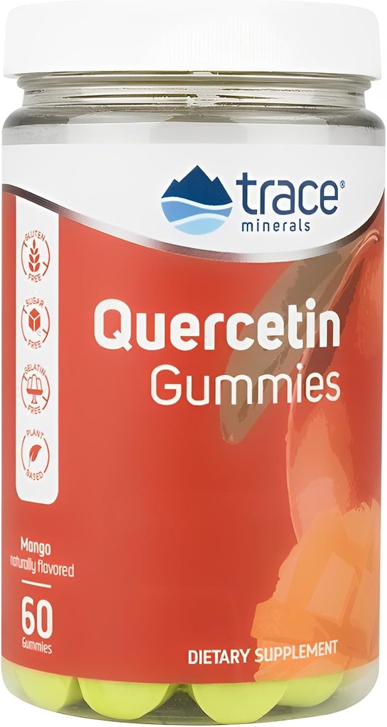 Trace Minerals Quercetin - 산화제 보충교재 지원 면역력 & 세포질 건강 - 정유제 보충교재 지원 무기물 흡수 & 심장 혈관 건강 - 망고, 60 Gummies