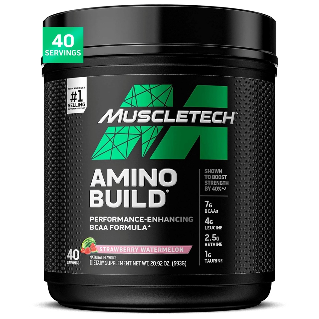 MuscleTech | BCAA Amino Acids + Electrolyte Powder | 7g의 BCAA + 전해질 지원 | Lean Muscle & Boost Endurance | Strawberry Watermelon | 593 그램 | 40 인분