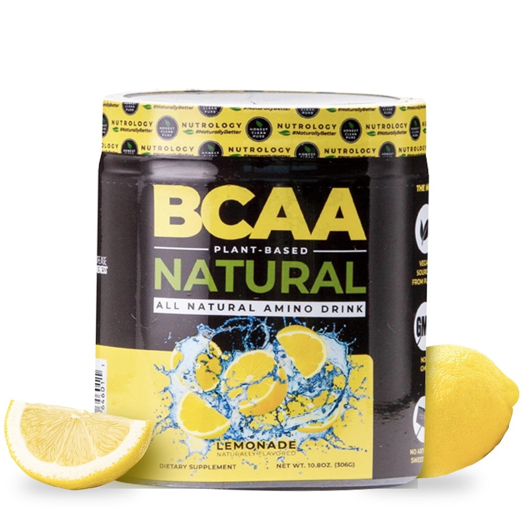 Nutrology BCAA 자연 - 식물에 근거한 BCAA 분말, 레몬 맛, 낙관된 2:1 비율 아미노산 분말 전 운동 & 포스트 운동 회복, 채식주의자, 글루텐 자유로운, 비 GMO, 30의 서빙