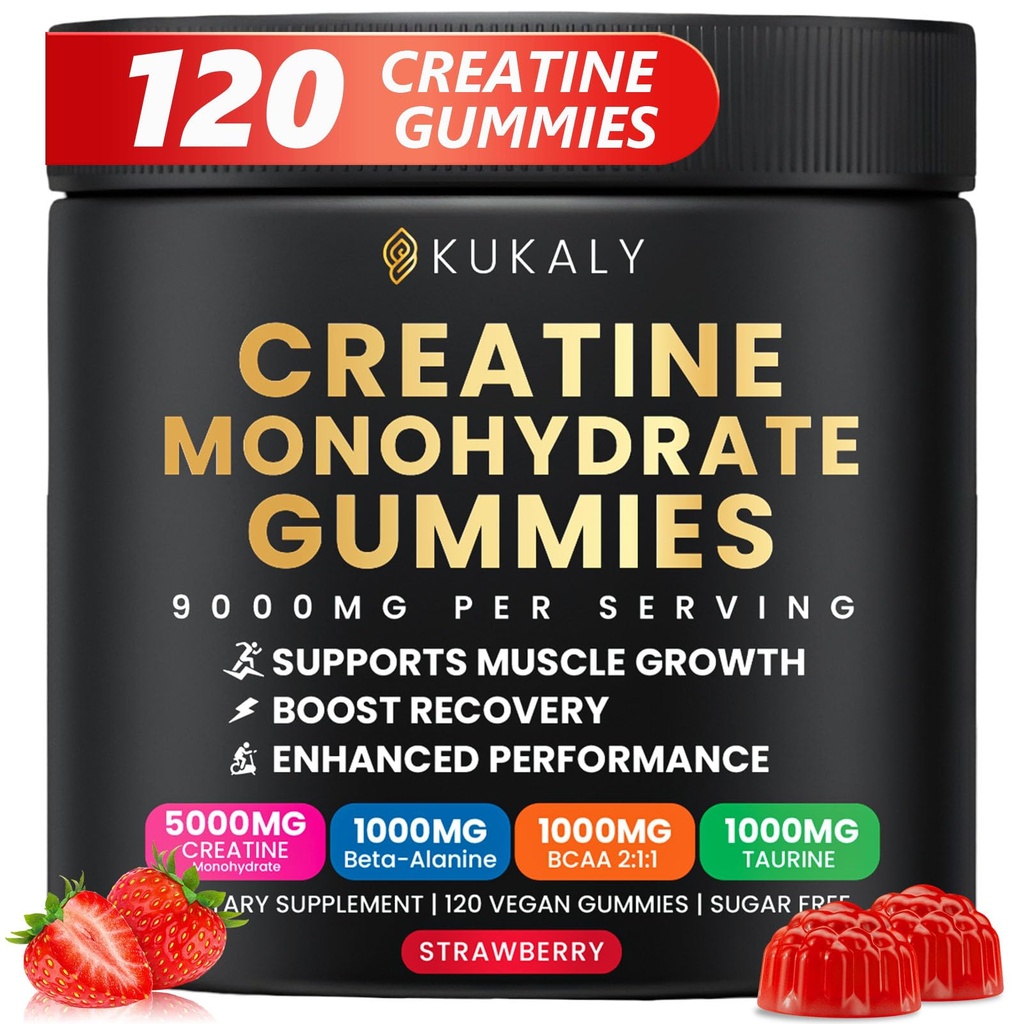 남성 & 여성을 위한 Creatine Monohydrate Gummies, L-Taurine, BCAA 2:1, B12 B6, Boost 힘, 초점 & 내구시간, Vegan, 비 GMO, Strawberry, 120pcs를 가진 9000MG Creatine Gummies