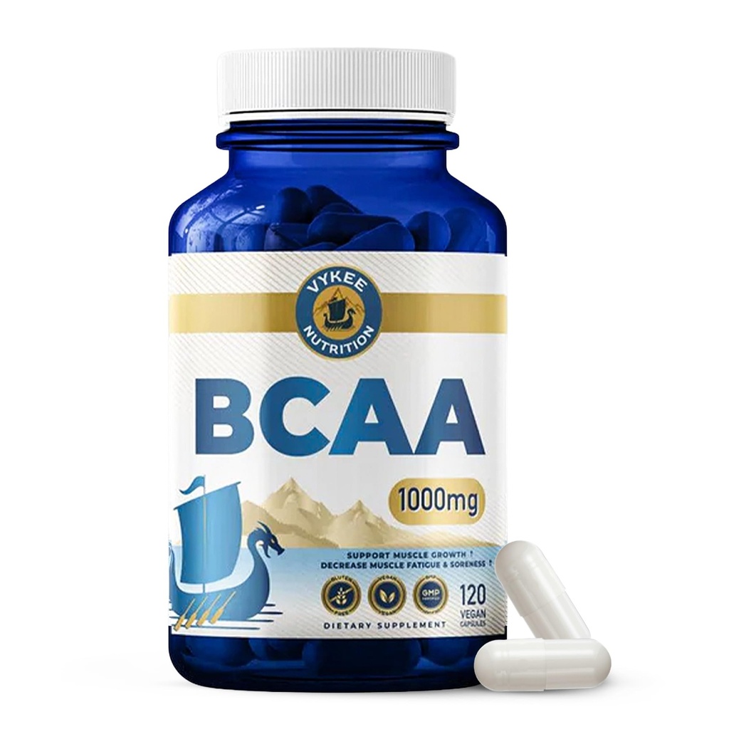 Vykee 영양 BCAA 캡슐 – 근육 성장, 회복, & 단백질 종합 지원 – Vegan, 비 GMO, 글루텐 자유로운 – 1,000 mg, 120 조사