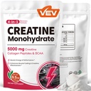 VEV 크레아틴 Monohydrate는 교원질 & BCAAs를 가진 여자 분말 5000 mg를 2:1: 1 – 여자를 위한 크레아틴, 지원 근육 정의, 회복 & 에너지 – Unflavored, 설탕 자유로운, 9.5 oz, 30의 서빙합니다